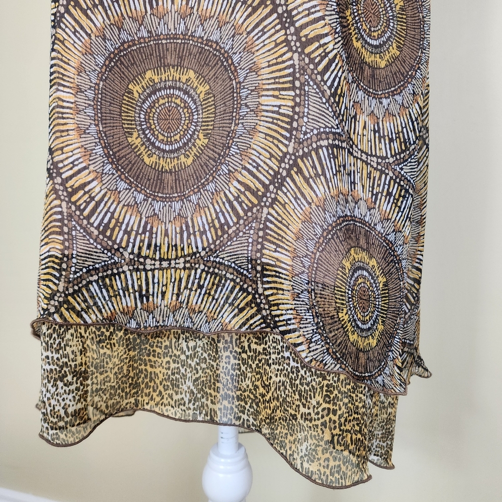 Vintage Joseph Ribkoff Layered Dress Size 10 Tribal Cheetah Print Brown - Picture 6 of 15